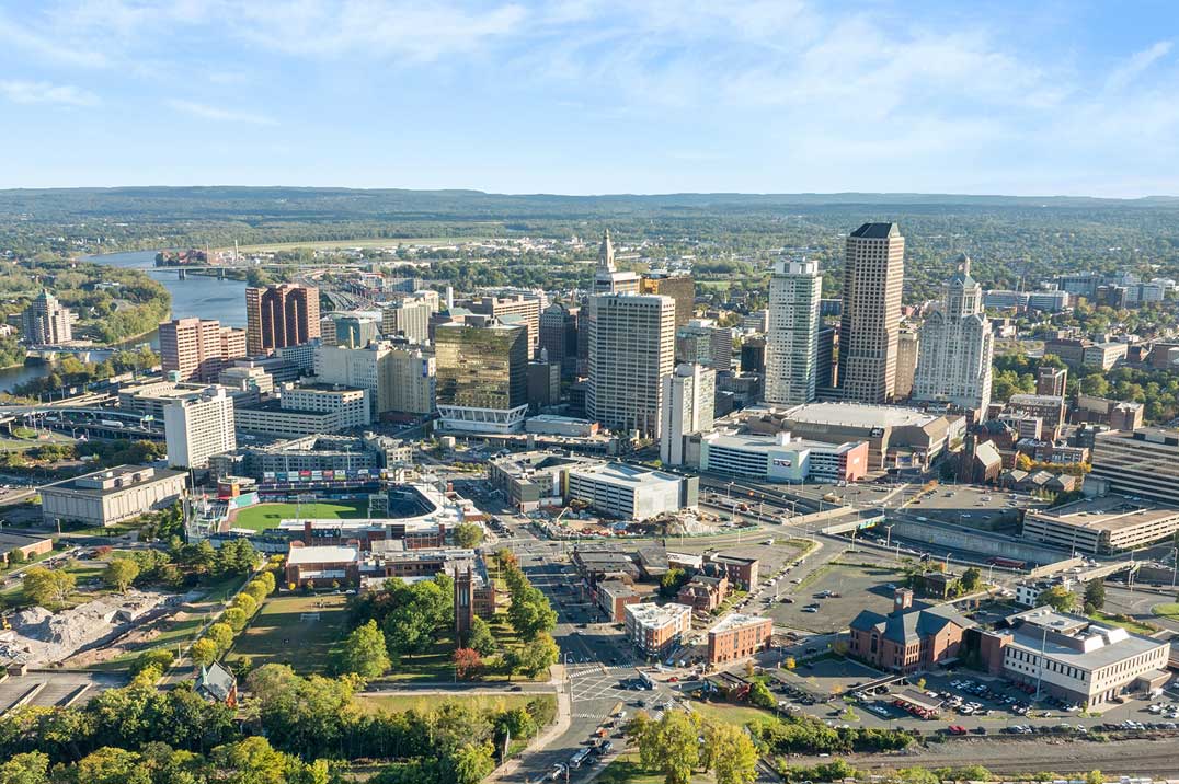 Aerial view of downtown Hartford, CT
